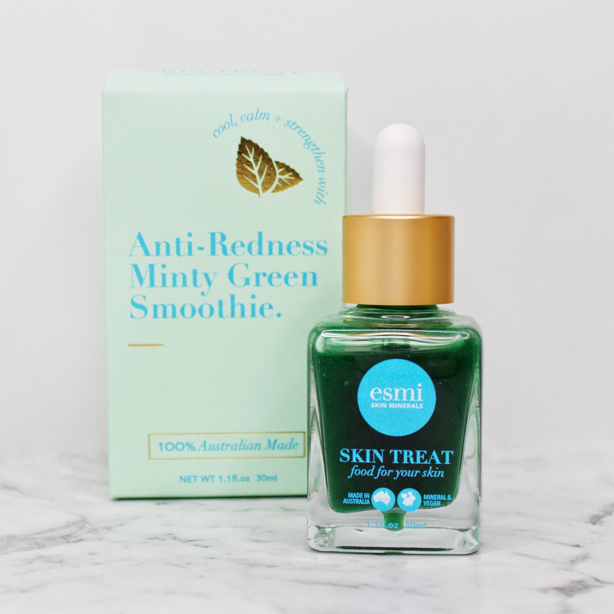 esmi Skin Minerals 100% Australian Made Anti-Redness Minty Green Smoothie Serum 